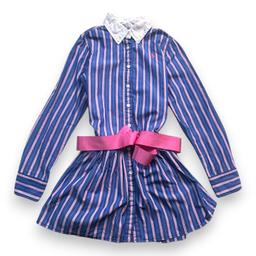 RALPH LAUREN, Robe chemise bleue à rayures roses, 7 ans