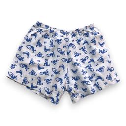 PETIT BATEAU, Short blanc et bleu imprimé singes, 4 ans