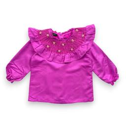 BONJOUR, Blouse rose effet daim à col brodé, 8 ans