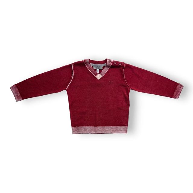 ARMANI BABY, Pull col V en laine rouge et blanc (neuf), 12 mois