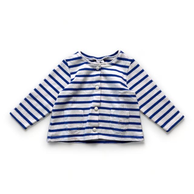 PETIT BATEAU, Cardigan bleu et blanc à rayures, 12 mois