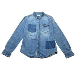 BELLEROSE, Chemise en jean bleu denim à patch/empiècements,  12