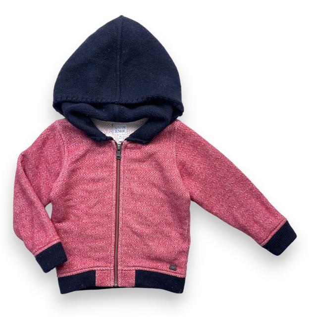 ARMANI, Sweat à capuche rouge et bleu marine, 4 ans