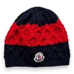 MONCLER, Bonnet en maille bleu et rouge, 6 mois