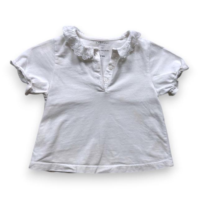 Cyrillus, T-shirt blanc avec col en dentelle, 2 ans