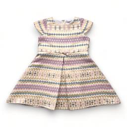 BLEU COMME GRIS, Robe dorée à motifs bleu et rose neuve, 4 ans