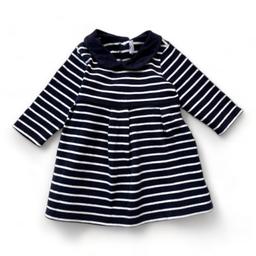 PETIT BATEAU, Robe bleu marine et blanche à rayures, 12 mois