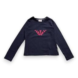 ARMANI, T-shirt à manches longues bleu avec imprimé rose, 7 ans