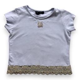 LILI GAUFRETTE, T shirt bleu dentelle verte, 3 ans