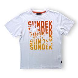 SUNDEK, T shirt blanc logo orange, 10 ans