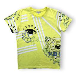 KENZO, T shirt jaune fluo à motifs, 12 ans