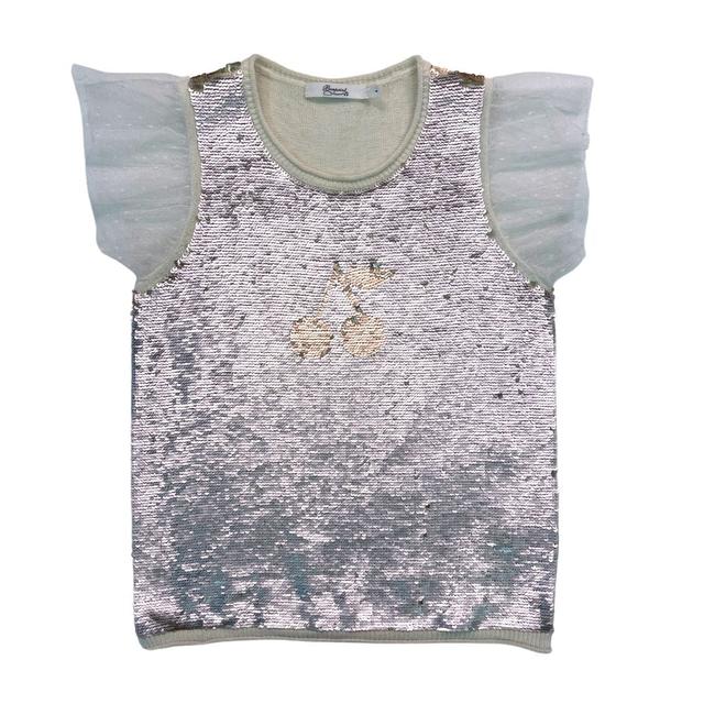 BONPOINT, Top effet pull beige à sequins reversibles, 8 ans