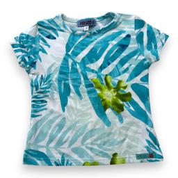 KENZO, T-shirt bleu à motifs feuilles, 2 ans