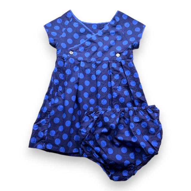 JACADI, Ensemble robe et bloomer bleu à pois, 3 ans