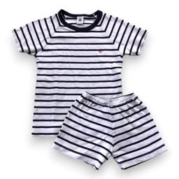 PETIT BATEAU, Ensemble de pyjama blanc et bleu à rayures, 6 ans