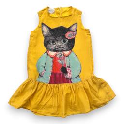 GUCCI, Robe en soie jaune avec imprimé chat, 6 ans