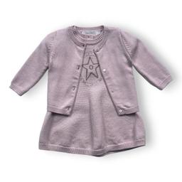 BABY DIOR, Ensemble robe et cardigan roses en laine, 3 mois