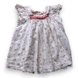 BONPOINT, Robe blanche à fleurs roses, 6 mois