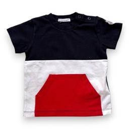 MONCLER, T-shirt bleu blanc et rouge à manches courtes, 6 mois