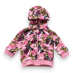 KENZO, Sweat zippé rose avec tignes imprimés, 6 mois