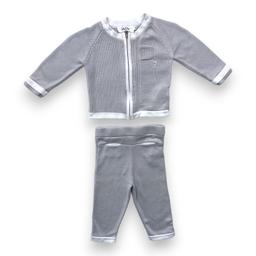 BABY DIOR, Ensemble gilet et pantalon gris liserés blancs, 9 moi