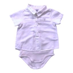 PETIT BATEAU, Body blanc avec chemise en lin, 6 mois