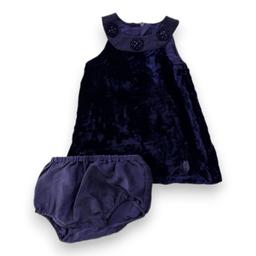 BABY DIOR, Ensemble robe en velours et bloomer bleu marine en so