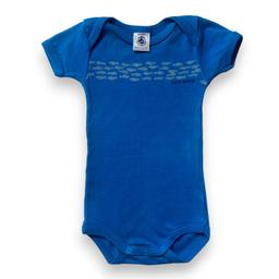 PETIT BATEAU, Body bleu à imprimés poissons, 3 mois