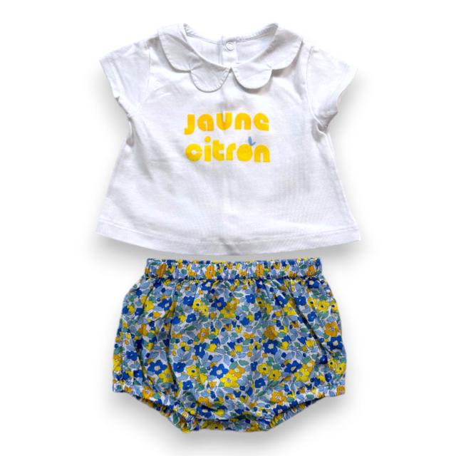 JACADI, Ensemble t-shirt blanc avec imprimé jaune et bloomer à f