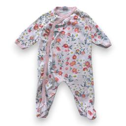 PETIT BATEAU, Pyjama blanc et rose à rayures à fleurs, 6 mois