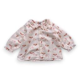 PETIT BATEAU, Blouse beige imprimée oiseaux, 18 mois