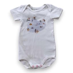 PETIT BATEAU, Body blanc à manches courtes imprimé piscine, 6 mo