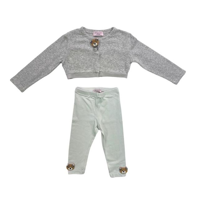 MONNALISA, Ensemble cardigan court et legging gris à nounours, 1