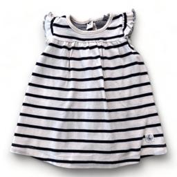 PETIT BATEAU, Robe bleue et blanche à rayures, 6 mois