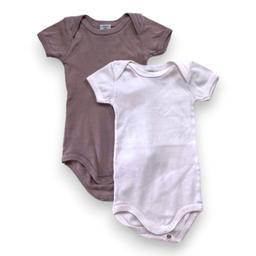 PETIT BATEAU, Lot de 2 bodies à manches courtes marron et blanc,