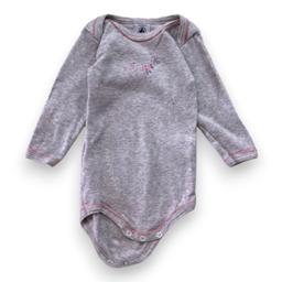 PETIT BATEAU, Body gris à manches longues avec imprimé, 6 mois