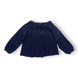 PETIT BATEAU, T shirt manches longues bleu marine à pois dorés,