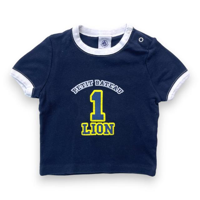 PETIT BATEAU, T shirt bleu marine "1 lion", 12 mois