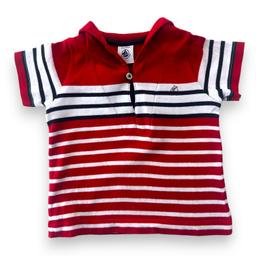 PETIT BATEAU, T-shirt col V rouge à rayures, 12 mois