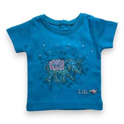 LILI GAUFRETTE, T shirt bleu à motifs et strass (neuf), 3 mois