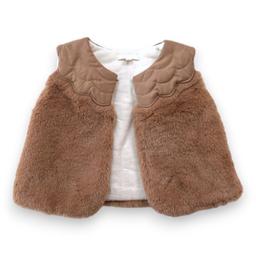 CHLOE, Gilet sans manches en fausse fourrure marron, 12 mois