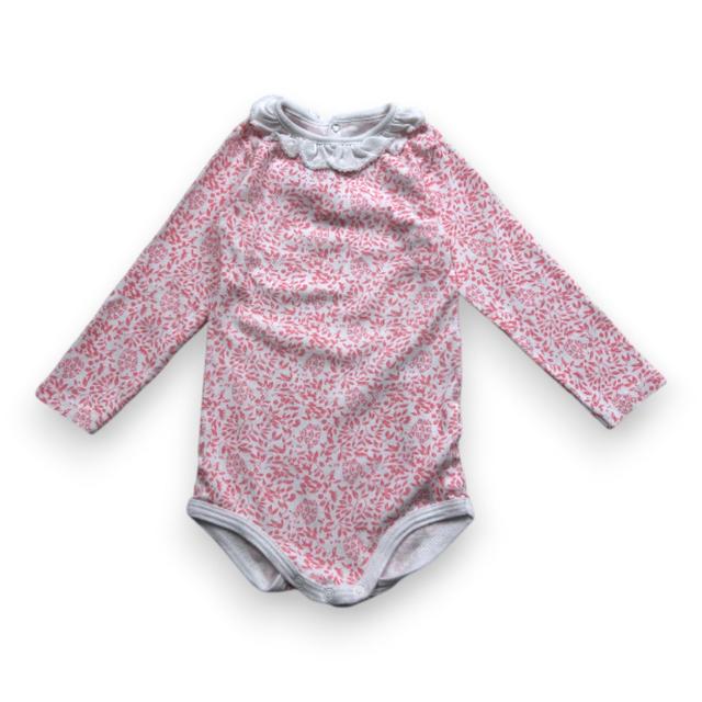 PETIT BATEAU, Body à manche slongues blanc à fleurs roses, 18 mo