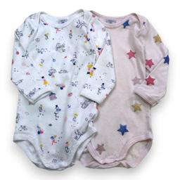 PETIT BATEAU, Lot de 2 bodies à manches longues avec motifs, 18