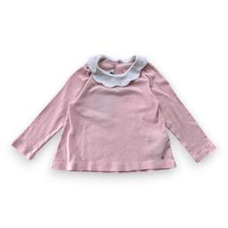 PETIT BATEAU, T-shirt à manches longues rose et col blanc, 2 ans