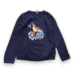 PETIT BATEAU, Pull bleu marine en laine avec imprimé, 6 ans