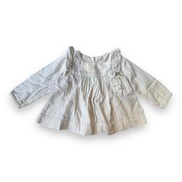 LES ENFANTINES, Blouse blanche à rayures à manches longues, 18 m