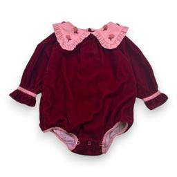 BACHAA, barboteuse rouge et rose en velours avec col brodé, 12 m