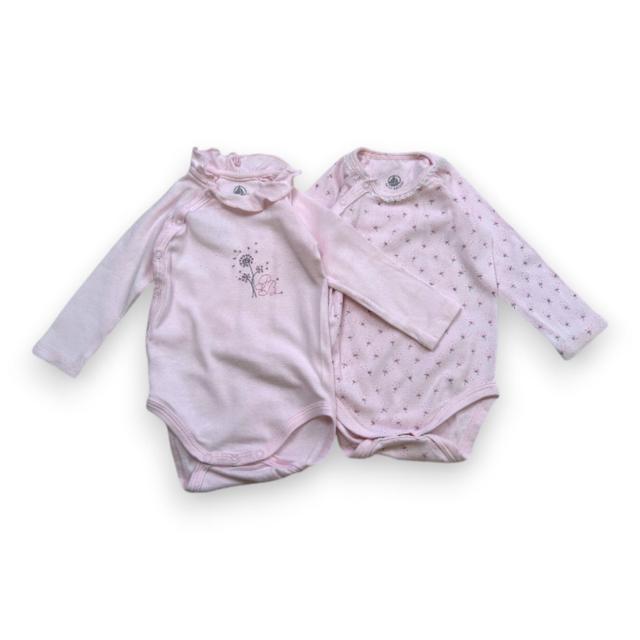 PETIT BATEAU, Lot de 2 bodies roses à manches longues, 6 mois