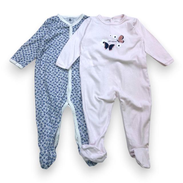 PETIT BATEAU, Lot de 2 pyjamas rose et bleu, 12 mois