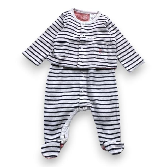 PETIT BATEAU, Ensemble combinaison et gilet blanc et bleu à rayu